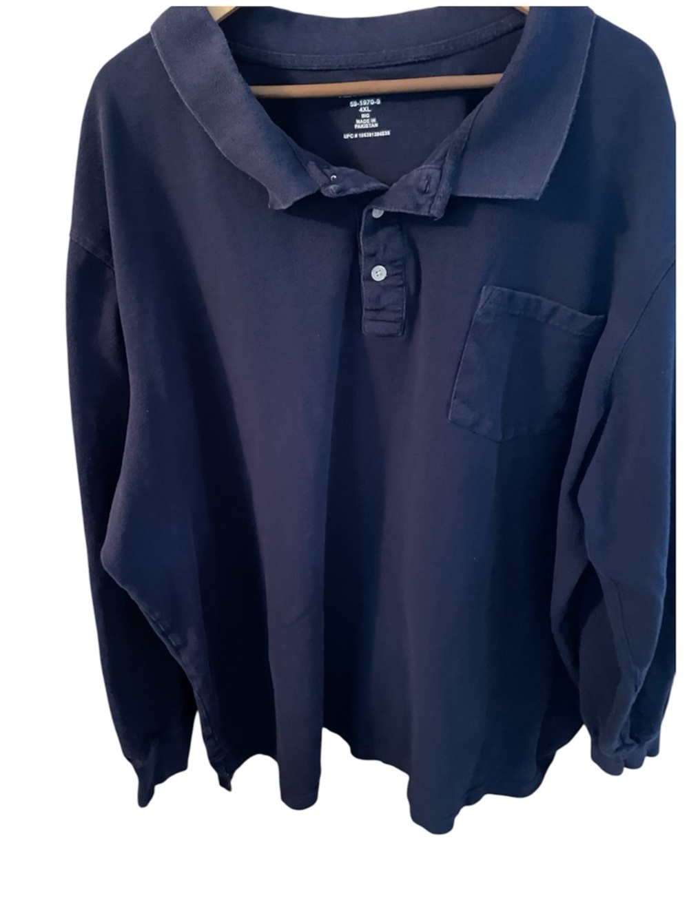 Men's Long-Sleeve Polo Shirt with front pocket - Navy Big and Tall Size 4XL